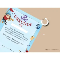 Piratenparty Kindergeburtstag – Individuelle Urkunde in DIN A4 für kleine Piraten perfekt als Mitgebsel | Piraten