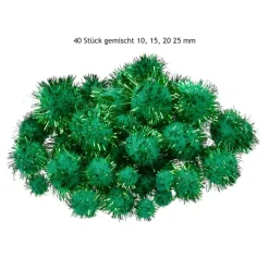 Pompons Glitter grün 40 Stück