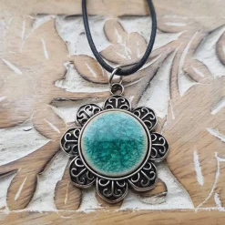 Porzellan Anhänger Kette 20mm petrol Kette Cabochon