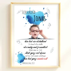 Poster Einschulung personalisiert Wünsche Mutmacher | eigenes Foto Junge | Geschenkidee erster Schultag