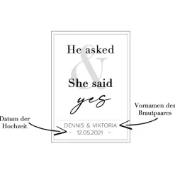 Poster HE asked & SHE said YES mit Namen Datum | Personalisiert | Hochzeitsgeschenk | Kunstdruck | Geschenk Brautpaar |