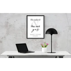 Poster HE asked & SHE said YES mit Namen Datum | Personalisiert | Hochzeitsgeschenk | Kunstdruck | Geschenk Brautpaar |