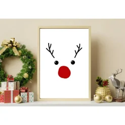 Poster RENTIER Red Nose Geweih Weihnachtsgeschenk Merry Christmas Frohe Weihnachten Geschenk Familie Weihnachtsdeko