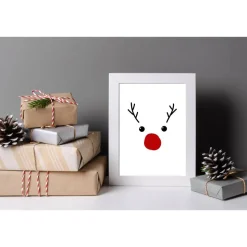 Poster RENTIER Red Nose Geweih Weihnachtsgeschenk Merry Christmas Frohe Weihnachten Geschenk Familie Weihnachtsdeko