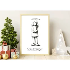 Poster SCHUTZENGEL Weihnachtsgeschenk Merry Christmas Frohe Weihnachten Geschenk Familie Weihnachtsdeko Weihnachtlich