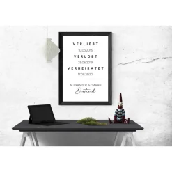 Poster VERLIEBT VERLOBT VERHEIRATET mit Datum | Personalisiert | Hochzeitsgeschenk | Kunstdruck | Geschenk Brautpaar | S