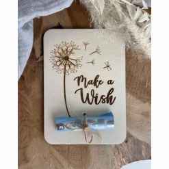 Postkarte aus Holz / Grußkarte / Holzkarte / Geldgeschenk / Wunscherfüller Geburtstagskarte Make a Wish