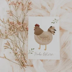 Postkarte Huhn Ostern Karte Henne - Osterkarte Hühner schlicht - Geschenkverpackung Frühling Ostern - Geschenk Henne