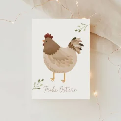 Postkarte Huhn Ostern Karte Henne - Osterkarte Hühner schlicht - Geschenkverpackung Frühling Ostern - Geschenk Henne