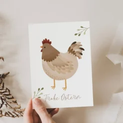 Postkarte Huhn Ostern Karte Henne - Osterkarte Hühner schlicht - Geschenkverpackung Frühling Ostern - Geschenk Henne