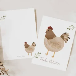 Postkarte Huhn Ostern Karte Henne - Osterkarte Hühner schlicht - Geschenkverpackung Frühling Ostern - Geschenk Henne