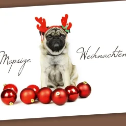 Postkarte „Mopsige Weihnachten“