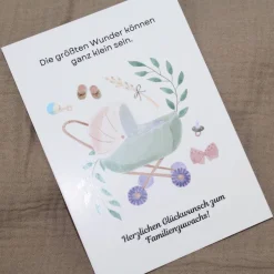 Postkarte zur Geburt Grußkarte baby Karte mit Umschlag kraftpapier Chromokarton grün creme neutral genderneutral