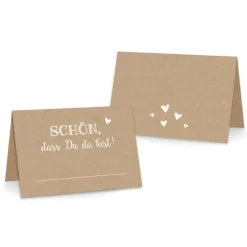 Premium Tischkarten Schön dass Du da Bist mit Herz - Platzkarten zum selbst Beschriften - Namenskarten Hochzeit, Geburtstag, Konfirmation, Kommunion
