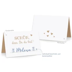 Premium Tischkarten Schön dass Du da Bist mit Herz in braun - Platzkarten zum selbst Beschriften - Namenskarten Hochzeit, Geburtstag, Konfirmation, Kommunion