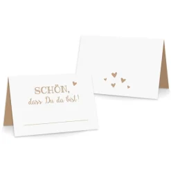 Premium Tischkarten Schön dass Du da Bist mit Herz in braun - Platzkarten zum selbst Beschriften - Namenskarten Hochzeit, Geburtstag, Konfirmation, Kommunion