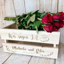 Präsentkorb, Hochzeit, Hochzeitsgeschenk mit persönlicher Wunschgravur