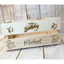 Präsentkorb zum Geburtstag, Geschenkkorb mit Wunschgravur, Name und Alter und Wunschmotive, Geschenk Geburtstag