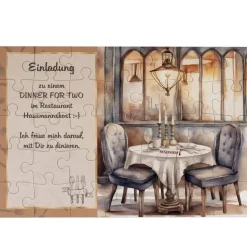 Puzzle mit Wunschtext Essen Restaurant Einladung | A4 35 Teile