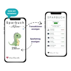 QR-Code Sparbuch Dino | Cooles Geldgeschenk für Jungen | DIY Last-Minute Download | Digitales Sparbild PNG