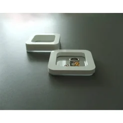 quadratische Mini-Schmuck-Ablage / kleine Ring-Schale - Weiß mit Spiegel