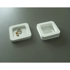 quadratische Mini-Schmuck-Ablage / kleine Ring-Schale - Weiß mit Spiegel