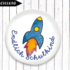 Rakete Endlich Schulkind Button in 3x Größen nach Wahl