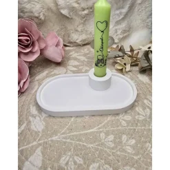 Raysin Osterdeko Set: 3 Häschen mit Tablett & Kerze – Handgefertigte Frühlingsdeko für dein Zuhause