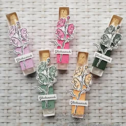 Reagenzglas in Geschenkverpackung für Geldgeschenke ~ Motiv: Blume ~ Text: Glückwunsch ~ Farbwahl