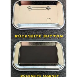 Rechteckiger Namensbutton / Namensmagnet ~ 24 Motive + 7 Schriften zur Auswahl ~ 68x44mm