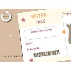 Reiterpass Bastelvorlage für Kinder – Perfekt für Kindergeburtstage auf dem Reiterhof und Ferien auf dem Ponyhof DIN A4
