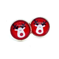 Rentier Ohrringe auf rot - Geschenk zu Weihnachten