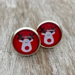 Rentier Ohrringe auf rot - Geschenk zu Weihnachten