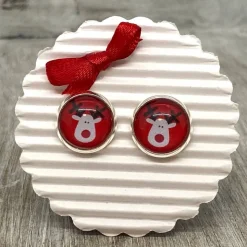 Rentier Ohrringe auf rot - Geschenk zu Weihnachten