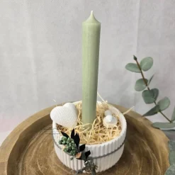 Rillenschale - Dekoschale mit Kerze, Herz und Vögelchen