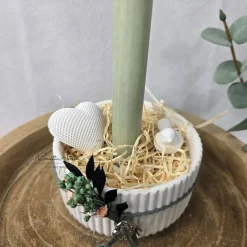 Rillenschale - Dekoschale mit Kerze, Herz und Vögelchen