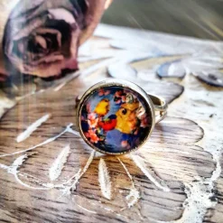 Ring Cabochonschmuck Vogelpaar rot orange