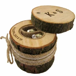 RINGBOX aus einem BAUMSTAMM + GRAVUR Vintage Hochzeit Holz Ringkissen Ringschatulle Ringschachtel Eheringe Natur Alternativ Personalisiert