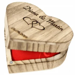 RINGBOX aus HOLZ Herz Vintage Ringkissen mit GRAVUR Rustikale Hochzeit Ringschachtel für Eheringe Ringkästchen Ringschatulle Personalisiert