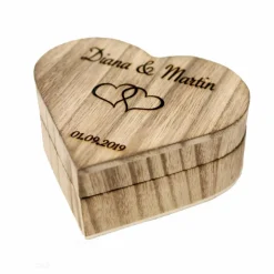 RINGBOX aus HOLZ Herz Vintage Ringkissen mit GRAVUR Rustikale Hochzeit Ringschachtel für Eheringe Ringkästchen Ringschatulle Personalisiert