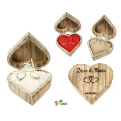 RINGBOX aus HOLZ Herz Vintage Ringkissen mit GRAVUR Rustikale Hochzeit Ringschachtel für Eheringe Ringkästchen Ringschatulle Personalisiert