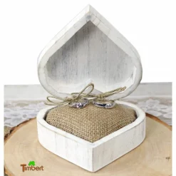 RINGBOX aus HOLZ Vintage Herz Ringkissen Shabby Chic Weiß + GRAVUR Rustikale Hochzeit Ringkästchen für Eheringe Ringschatulle Personalisiert