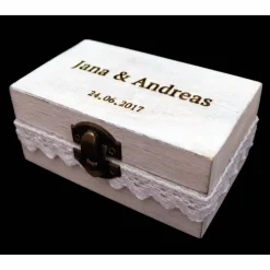 RINGBOX Holz RINGKISSEN Vintage HOCHZEIT Ringkästchen Ringschatulle Ringschachtel Trauung Eheringe Alternativ Personalisiert Shabby Weiß