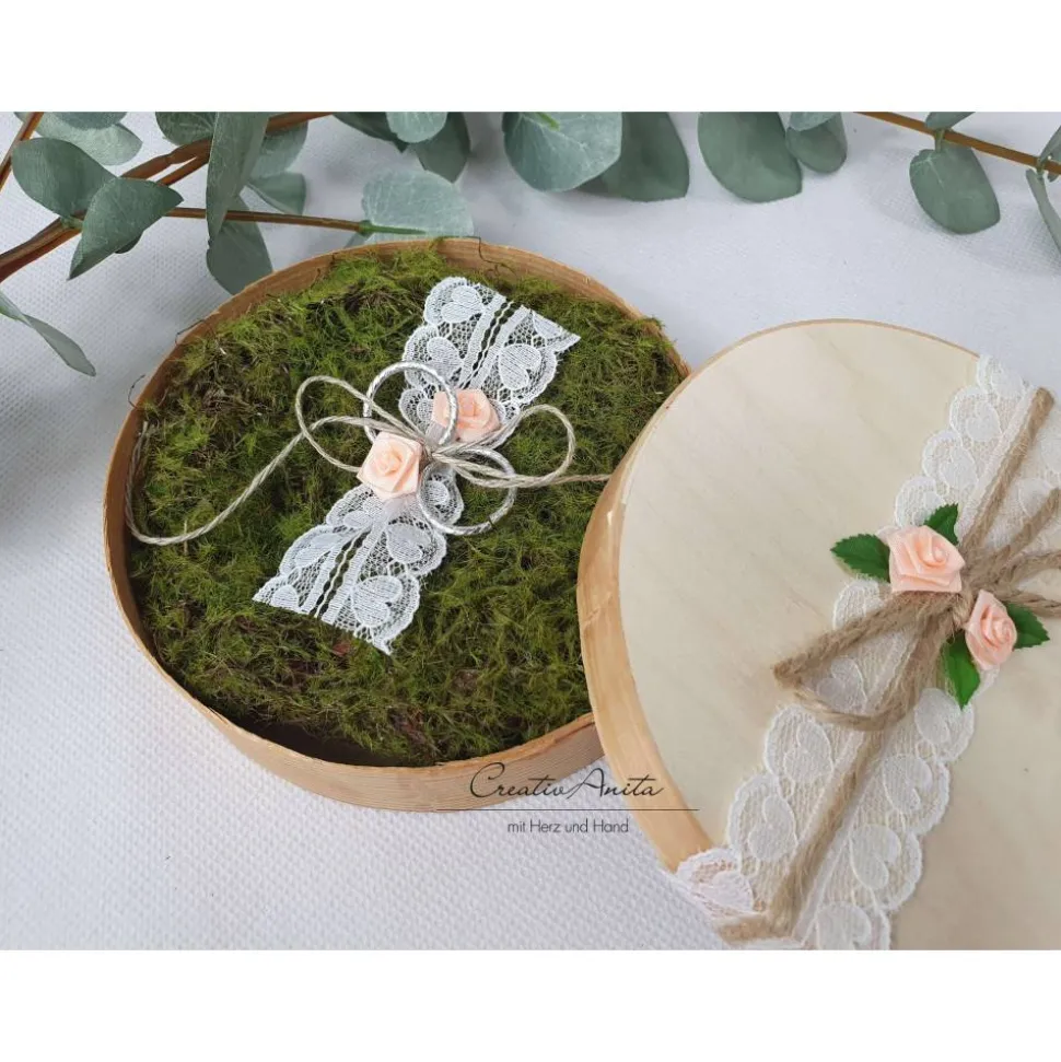 Ringbox-Ringkissen VINTAGE Moos i.Holzbox Hochzeit