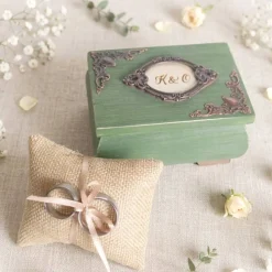 Ringdose salbeigrün  Holz mit Ringkissen personalisierbar mit Monogramm Datum Ringbox Hochzeit Ringkästchen Ringträger