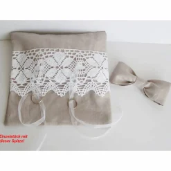 Ringkissen, Ringkissen mit Spitze und Organzabändern, Handarbeit, Ringkissen-Hochzeit, Ringkissen mint, Ringkissen Leinen