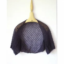 Ärmelbolero aus Kid-Mohair in Dunkelblau, gestrickter Shrug Halbarm, festliches Jäckchen für Damen, Trachtenhochzeit