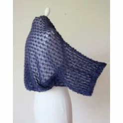 Ärmelbolero aus Kid-Mohair in Dunkelblau, gestrickter Shrug Halbarm, festliches Jäckchen für Damen, Trachtenhochzeit