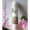Romantische HOCHZEITSKERZE  mit Rosenbouquet und Satinband