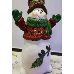 Romantischer Schneemann aus Keramik zum Beleuchten